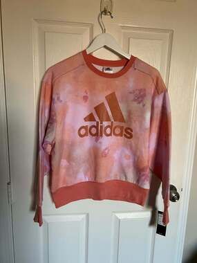 Adidas NWT Peach Pink Tie Dye Logo Crewneck Sweatshirt Women's XL 16